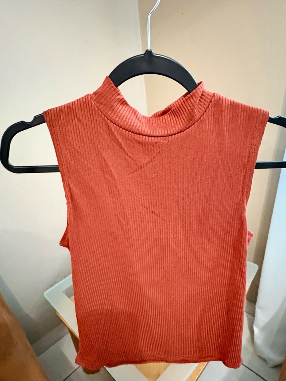 Sleeveless Mock Neck Tops - Ribbed Knit Pack (Rust & Beige Colors)